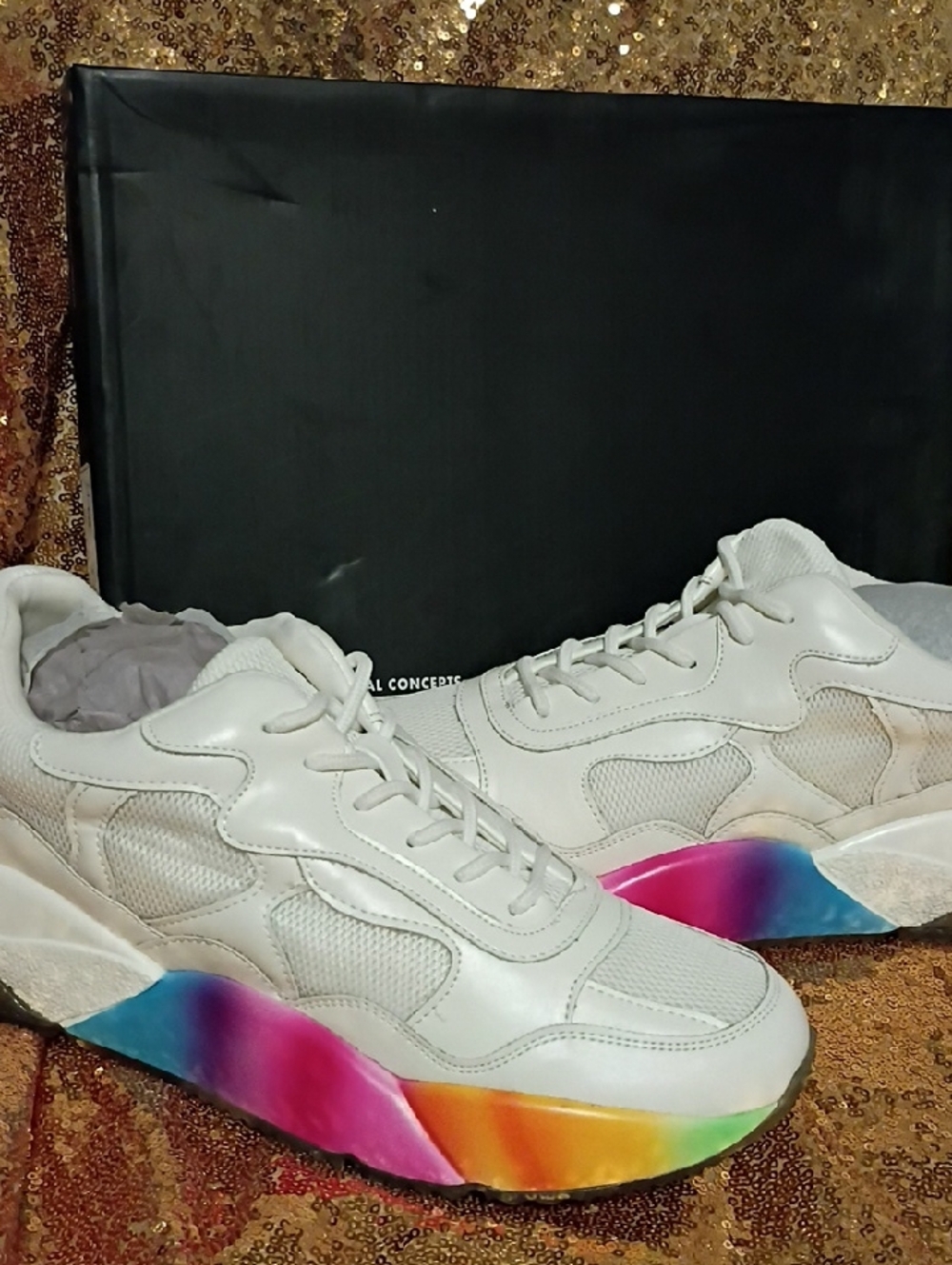 INC International Concepts White Sneakers with Rainbow Accent